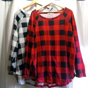 Chic Soul Red and Gray Plaid Long Sleeve Tees